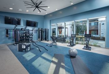The state-of-the-art workout room at aurora apartments